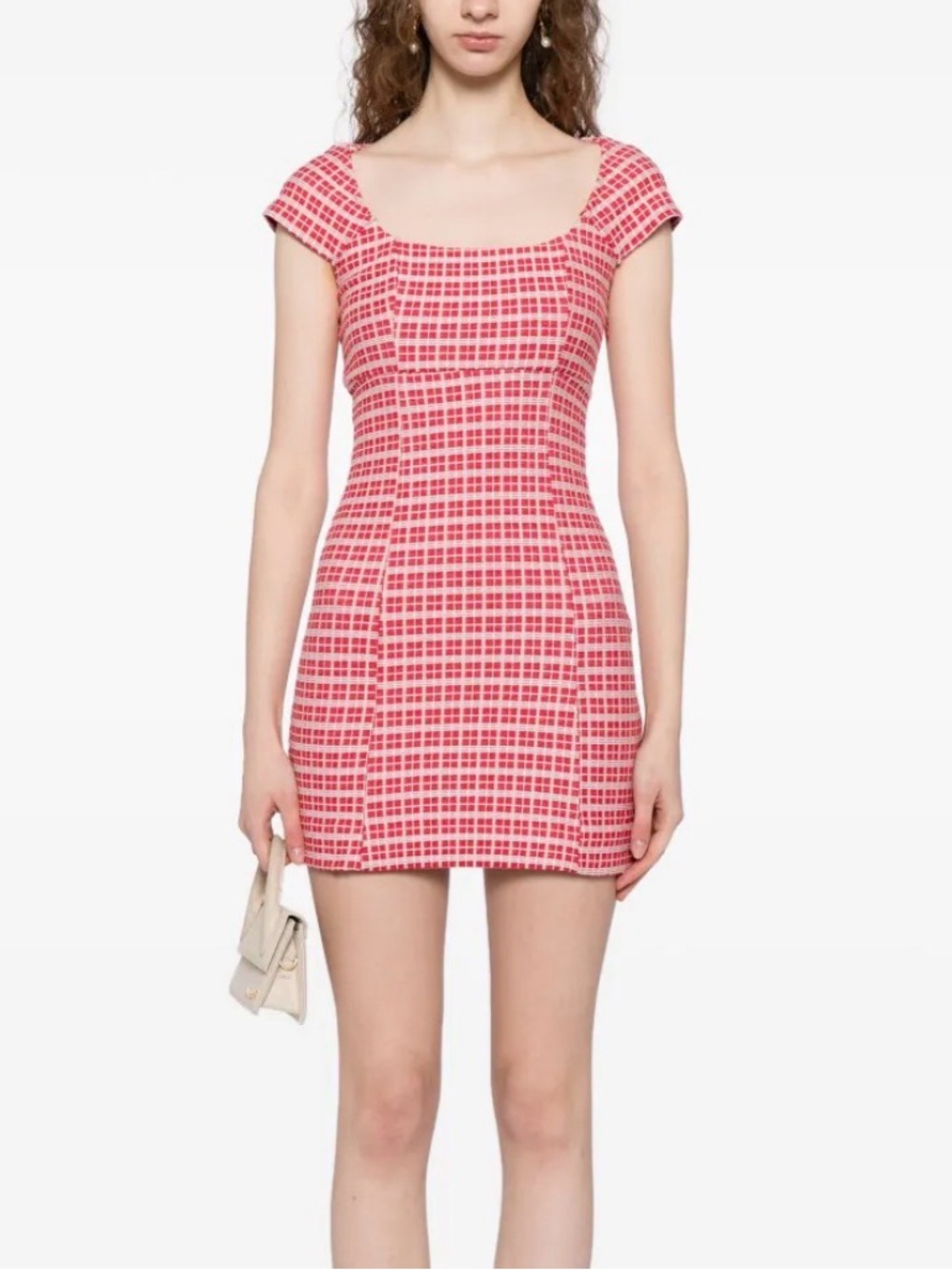 🎈 Reformation Red Knit Checkered Cap-Sleeve Mini Dress